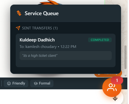 Service Queue - Sent Transfer