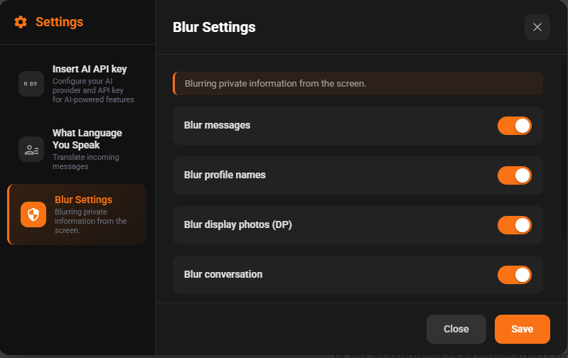 Blur Settings Interface