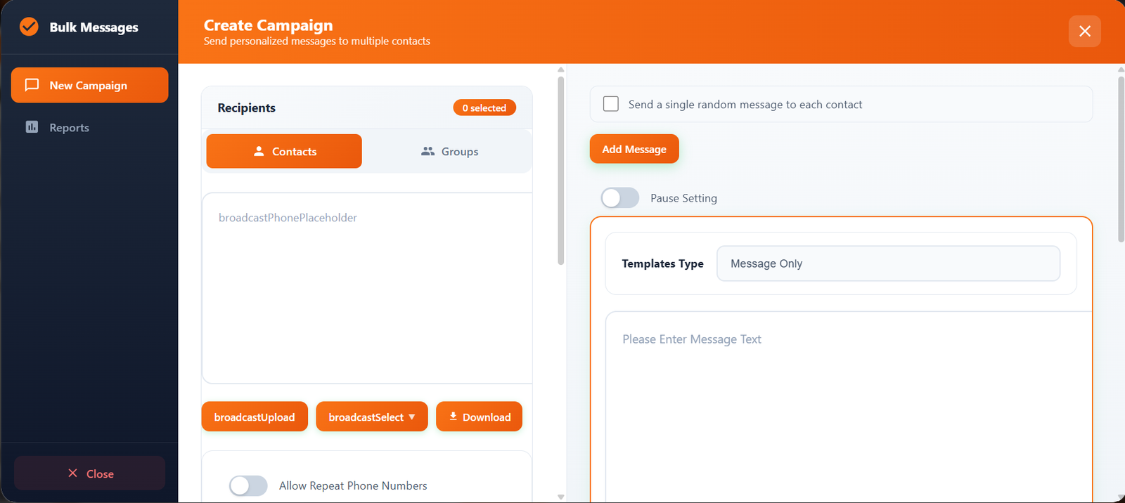 Lion CRM Bulk Messaging Feature