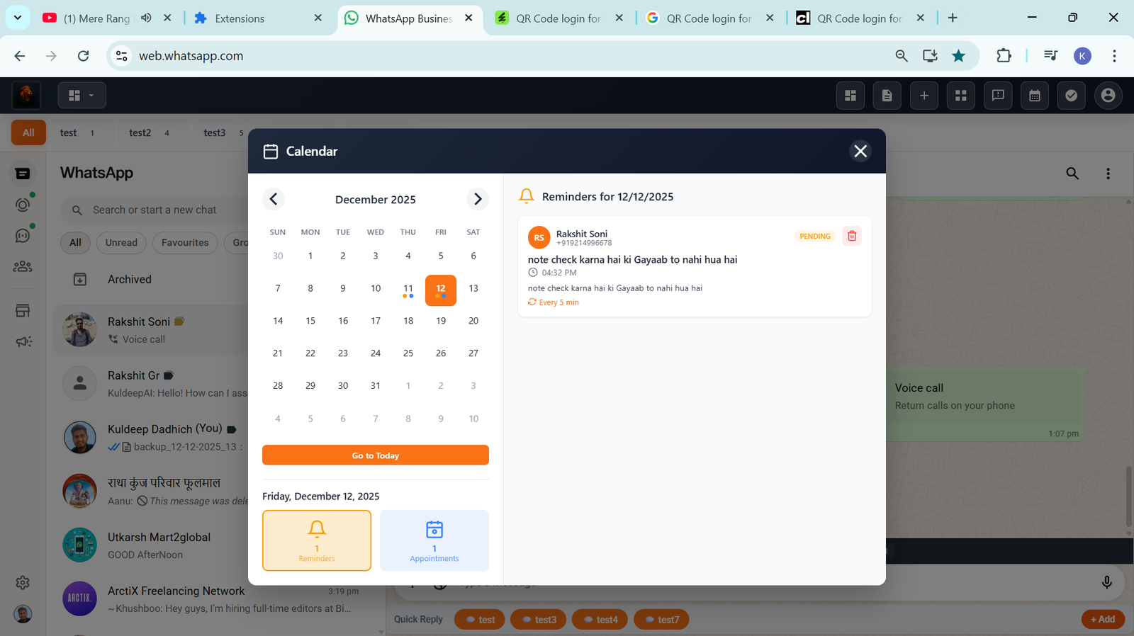 WhatsApp Meeting Scheduler - Visual Calendar with Appointment List and Smart Reminders in Lion CRM