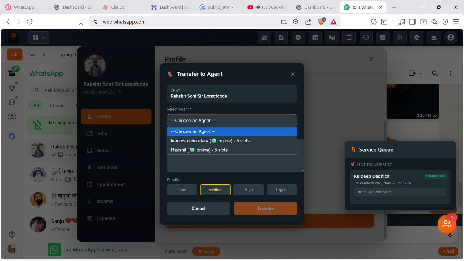 Transfer to Agent Dialog