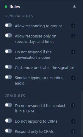 General rules and CRM rules configuration for WhatsApp chatbot flow builder