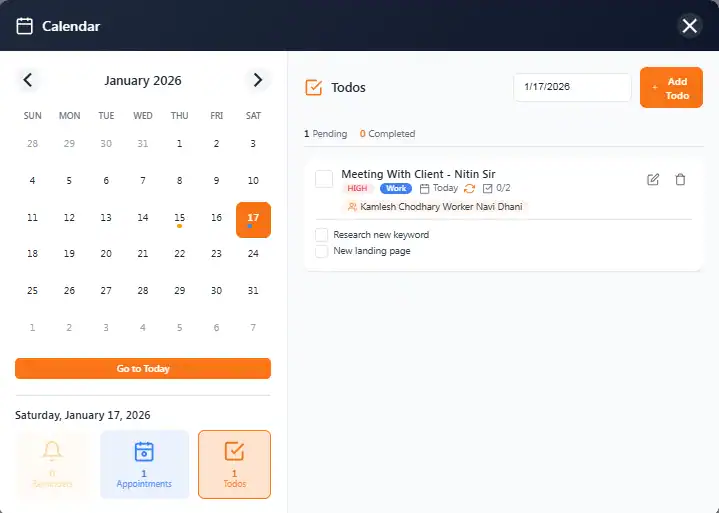 WhatsApp To Do List - Task Manager with Priority, Categories and Due Dates in Lion CRM