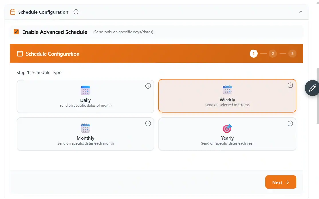 WhatsApp Schedule Message Daily Weekly Monthly Yearly - Recurring Follow Up Message Scheduler in Lion CRM Chrome Extension