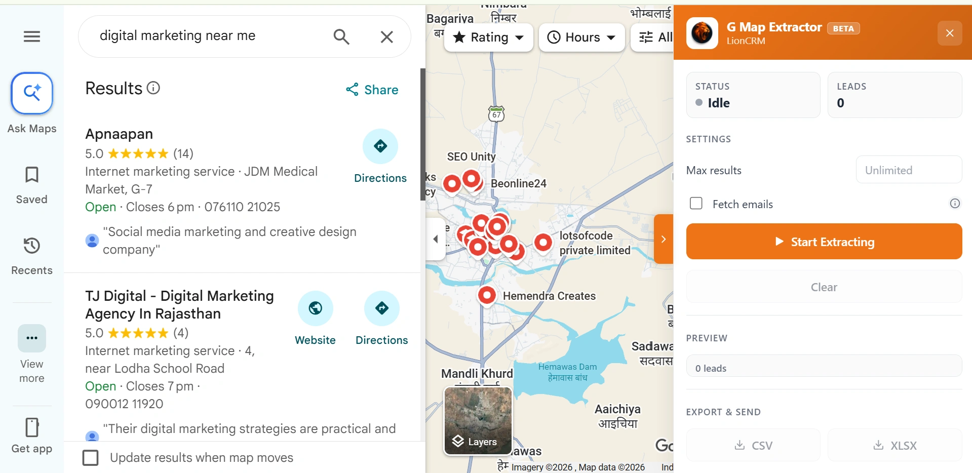 G Map Extractor - Extract Business Leads from Google Maps with Name Phone Category Rating Address Website Email and Export to CSV XLSX