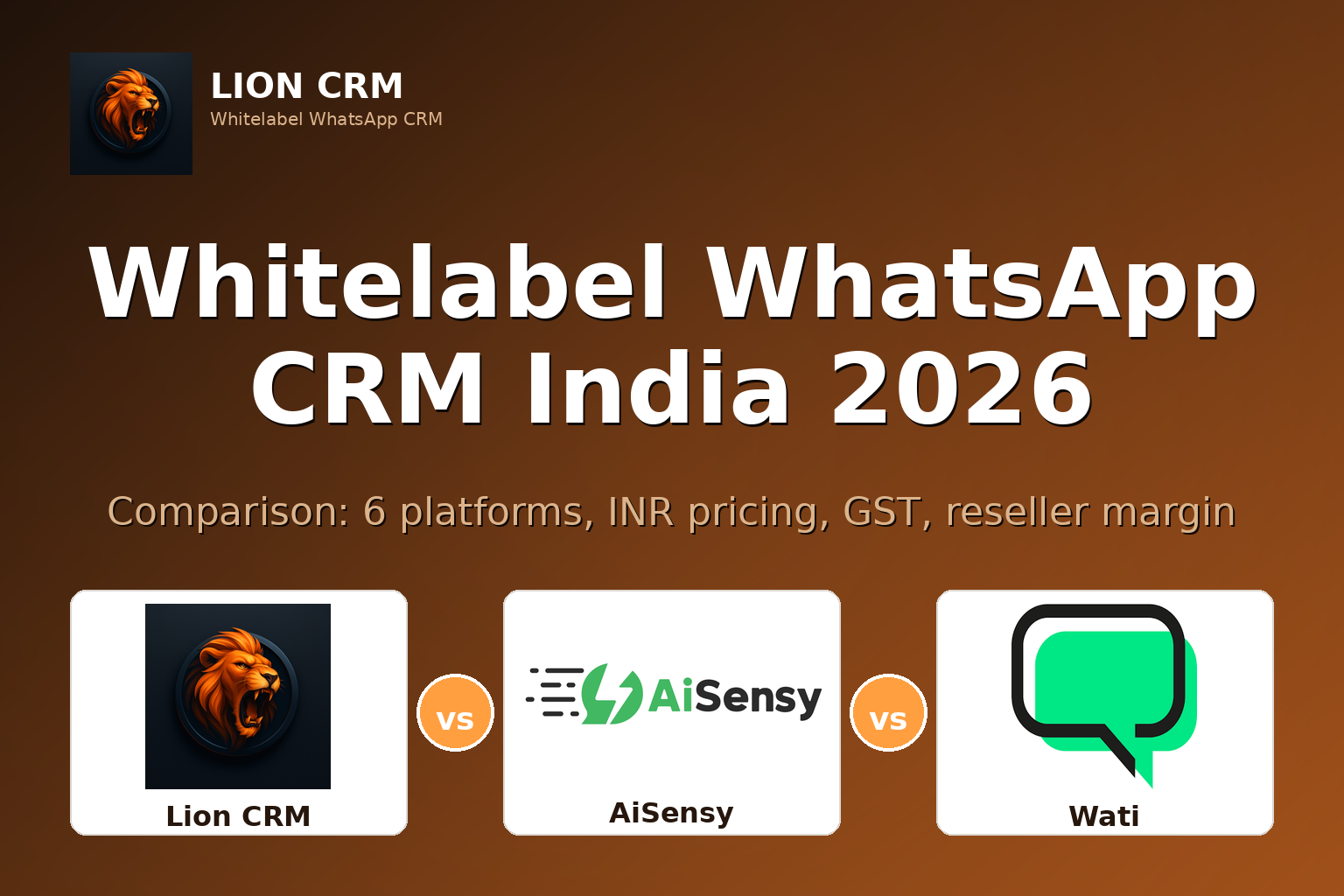 Whitelabel WhatsApp CRM Comparison India 2026 banner — Lion CRM, AiSensy, Wati