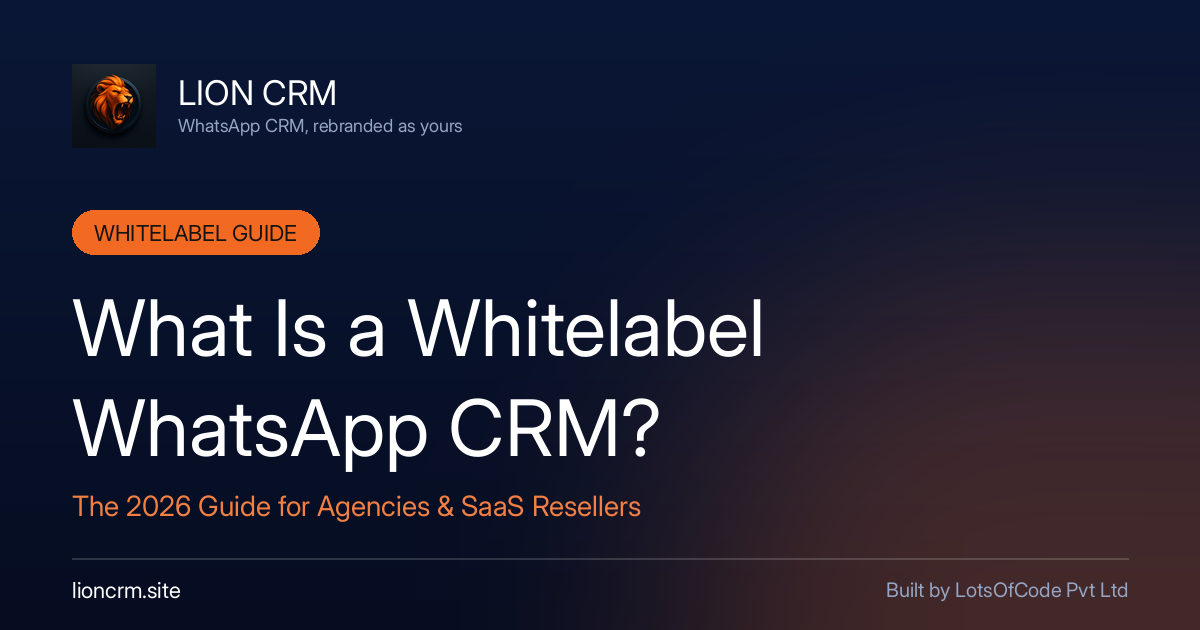 Lion CRM whitelabel WhatsApp CRM 2026 guide banner โ navy gradient with Lion CRM logo and title.