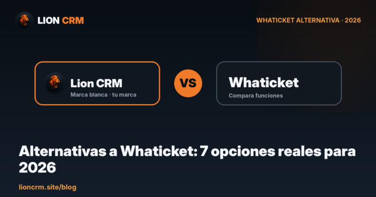 Alternativas a Whaticket — comparativa de CRM de WhatsApp con marca blanca para agencias en España — banner de Lion CRM
