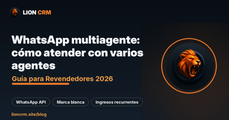 WhatsApp multiagente — guía para atender con varios agentes desde un mismo número en España — banner de Lion CRM